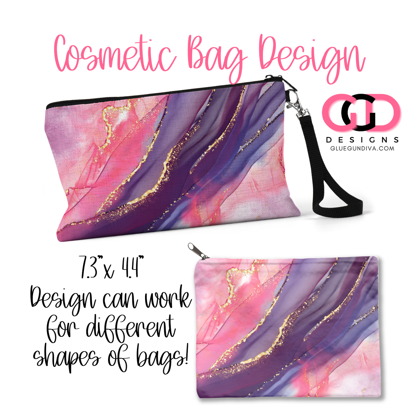 Purple and pink alcohol ink- Digital image for Cosmetic Bags