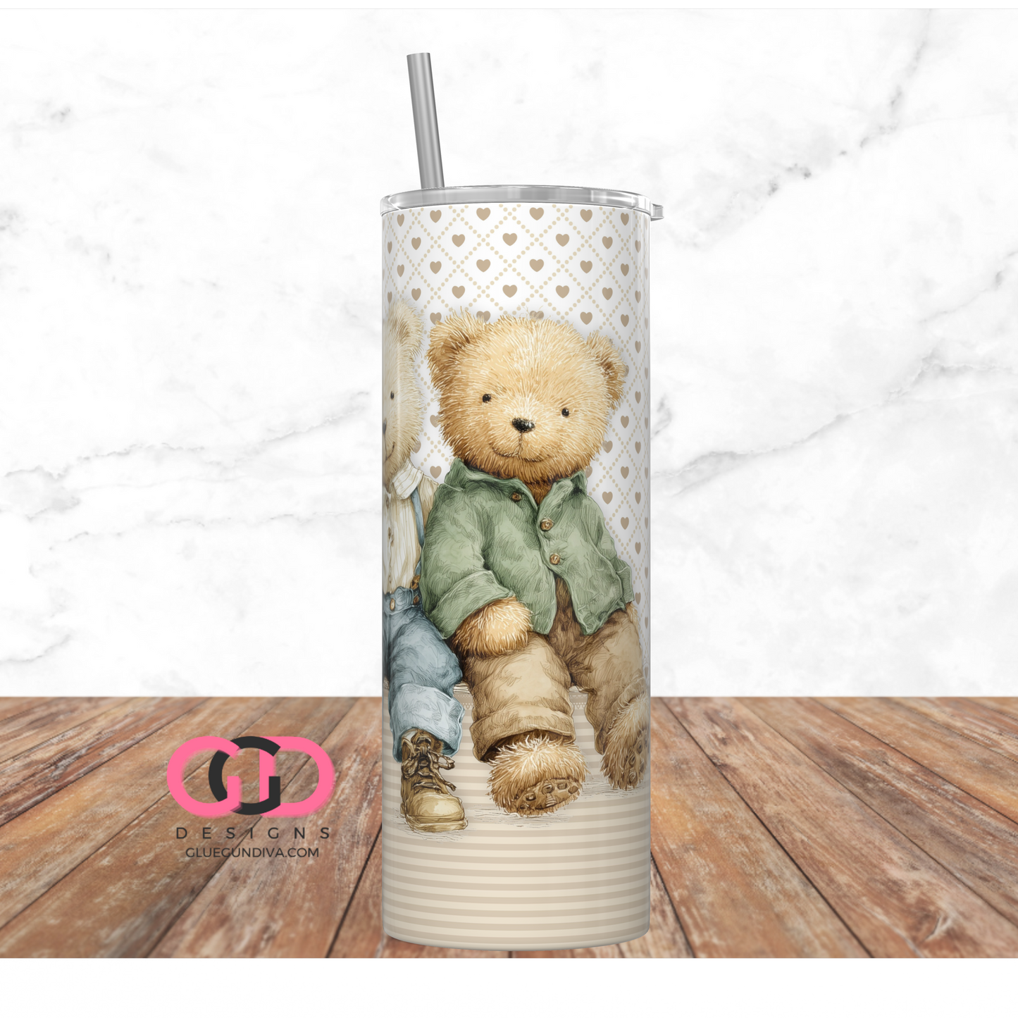 3 Boy Bears - Digital tumbler wrap for 20 oz skinny straight tumbler