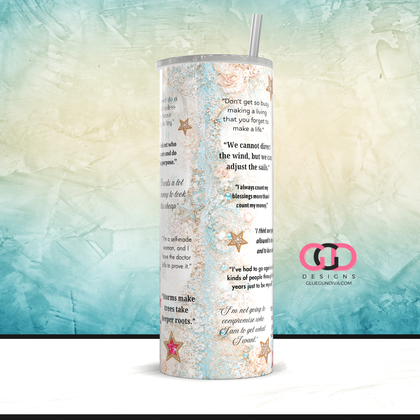 Dolly Parton Quotes- Digital tumbler wrap for 20 oz skinny straight tumbler