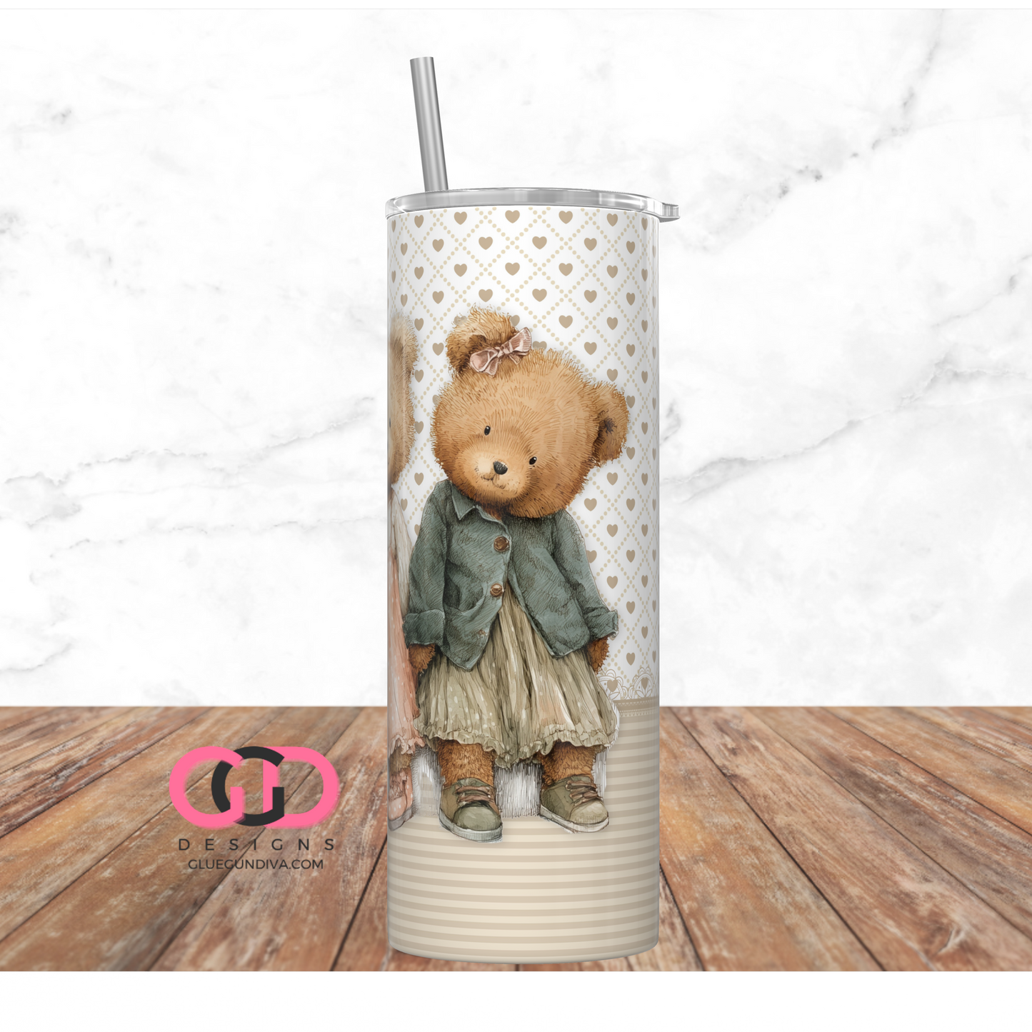 3 Girl Bears - Digital tumbler wrap for 20 oz skinny straight tumbler