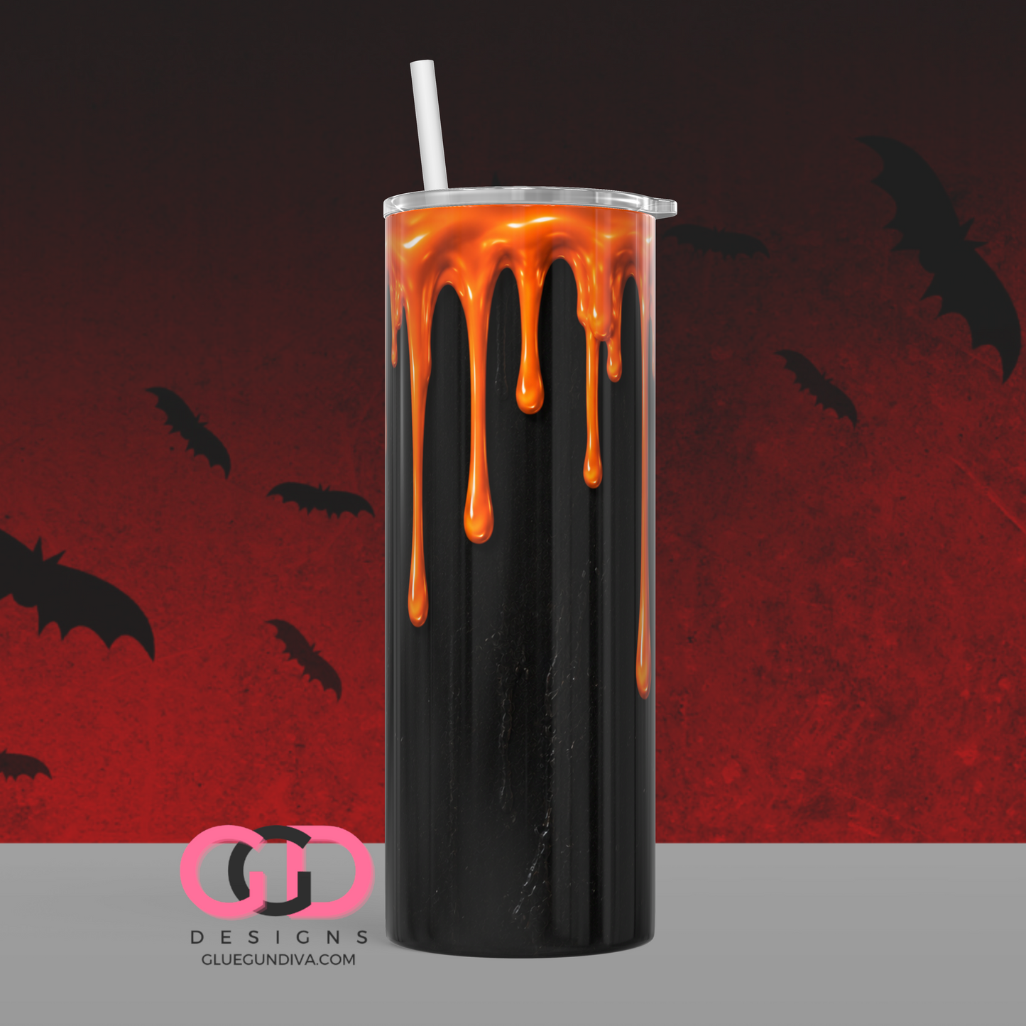 Halloween Wax Drip Candle Orange and Black - Digital tumbler wrap for 20 oz skinny straight tumbler