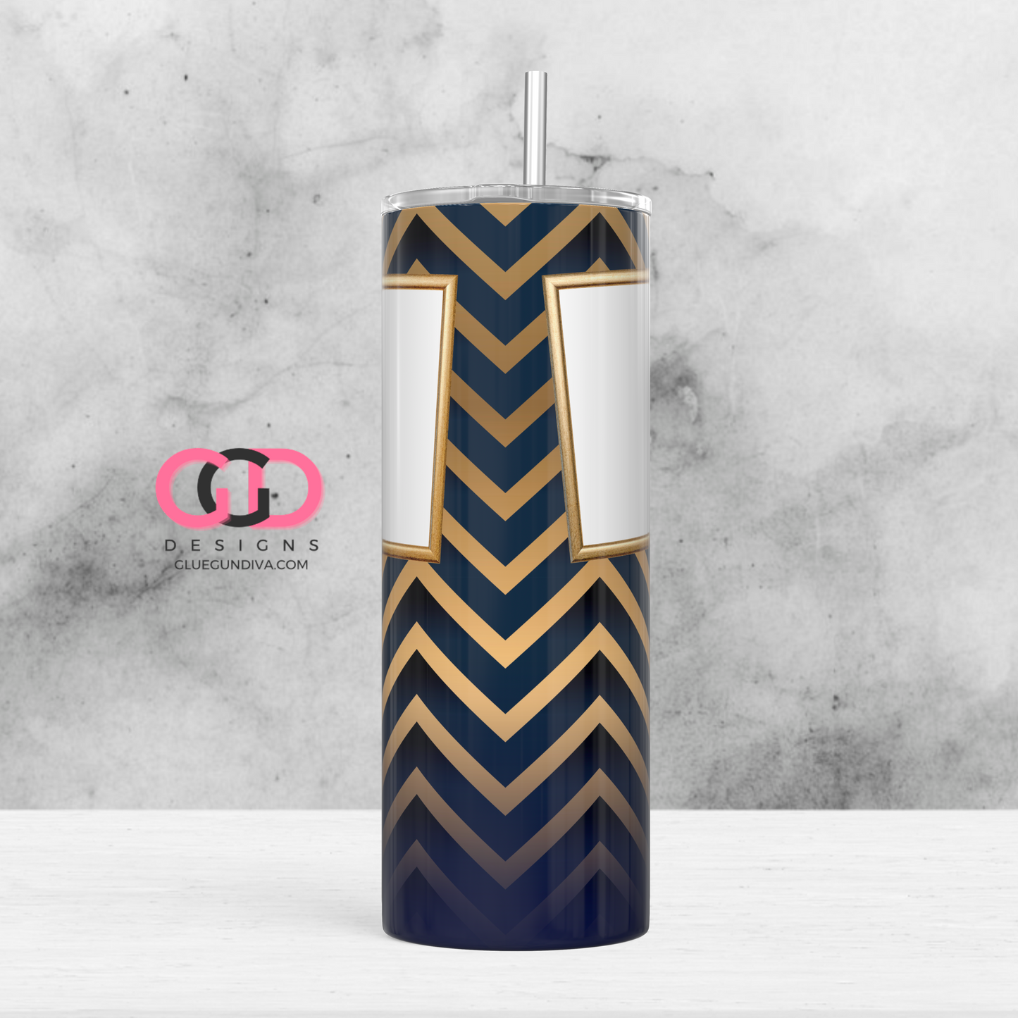 Happy Birthday Navy and Gold photo tumbler- Digital tumbler wrap for 20 oz skinny straight tumbler