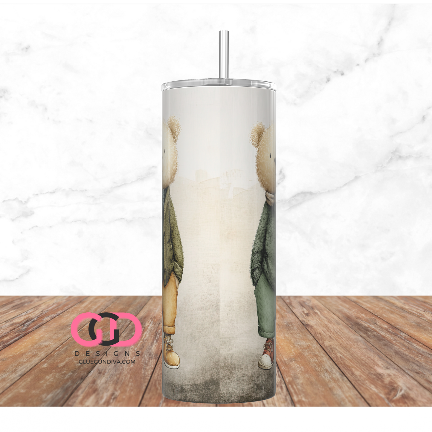 3 Standing Male Bears - Digital tumbler wrap for 20 oz skinny straight tumbler