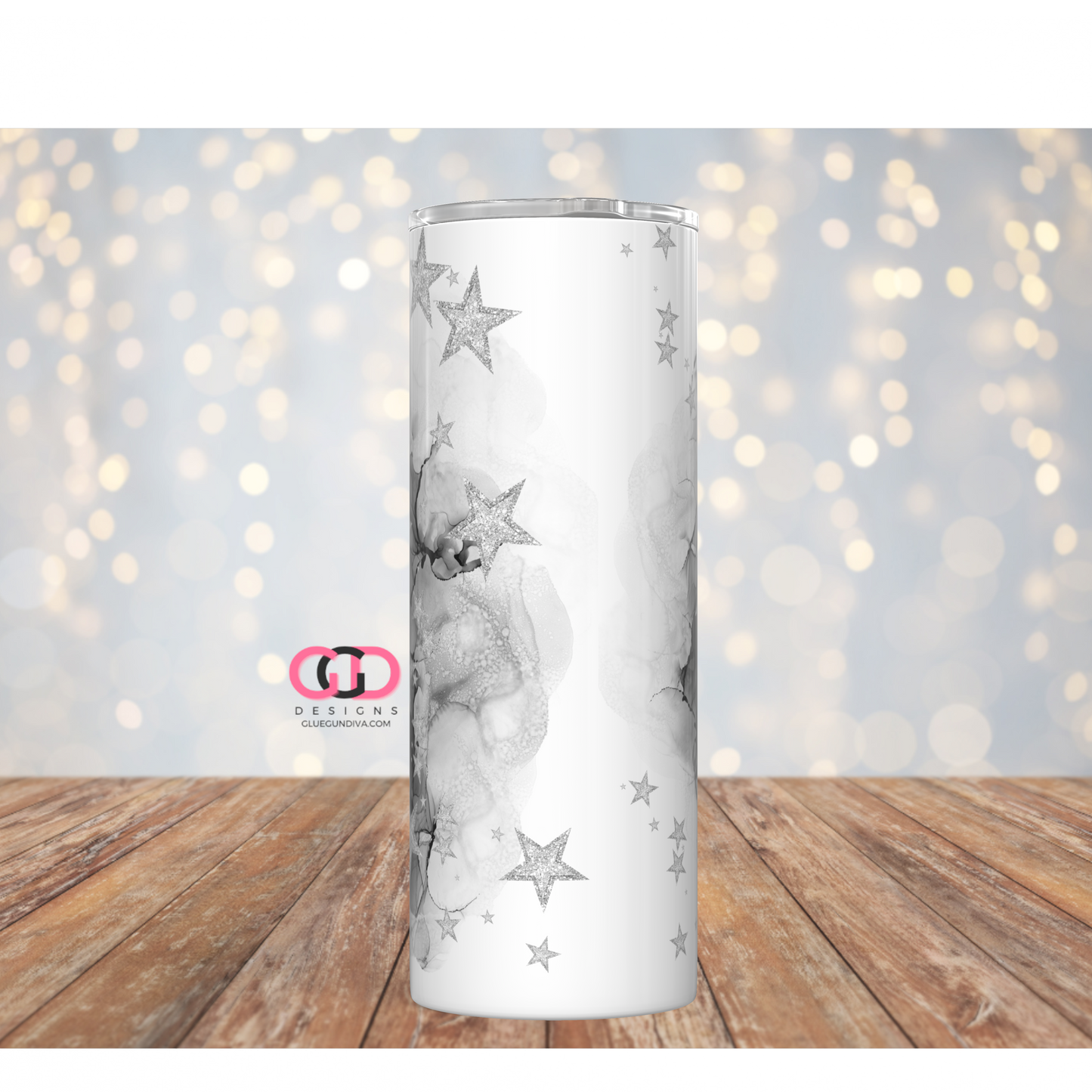 Stars on Black Alcohol ink - Digital tumbler wrap for 20 oz skinny straight tumbler