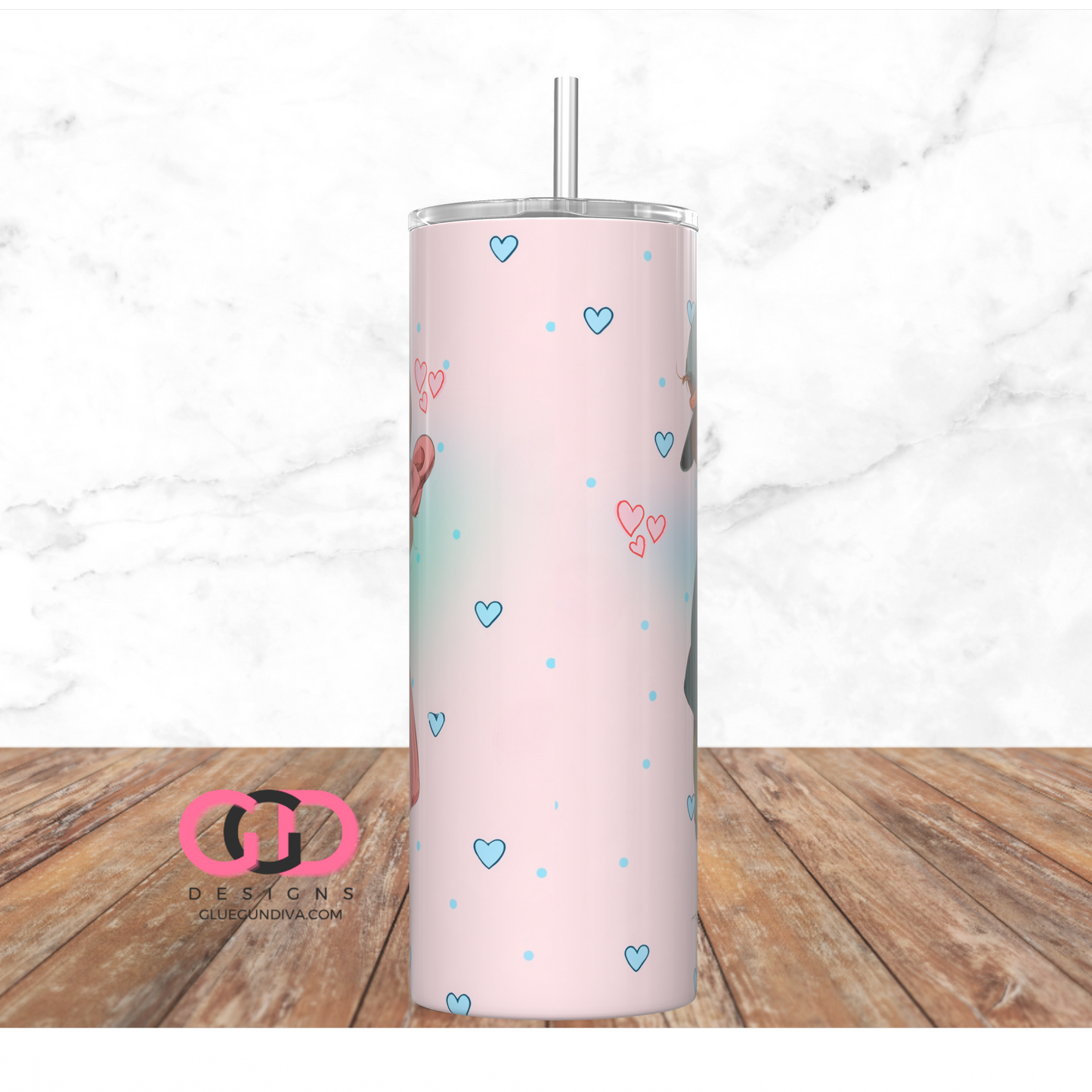 Love You Light Brown Hair - Digital tumbler wrap for 20 oz skinny straight tumbler