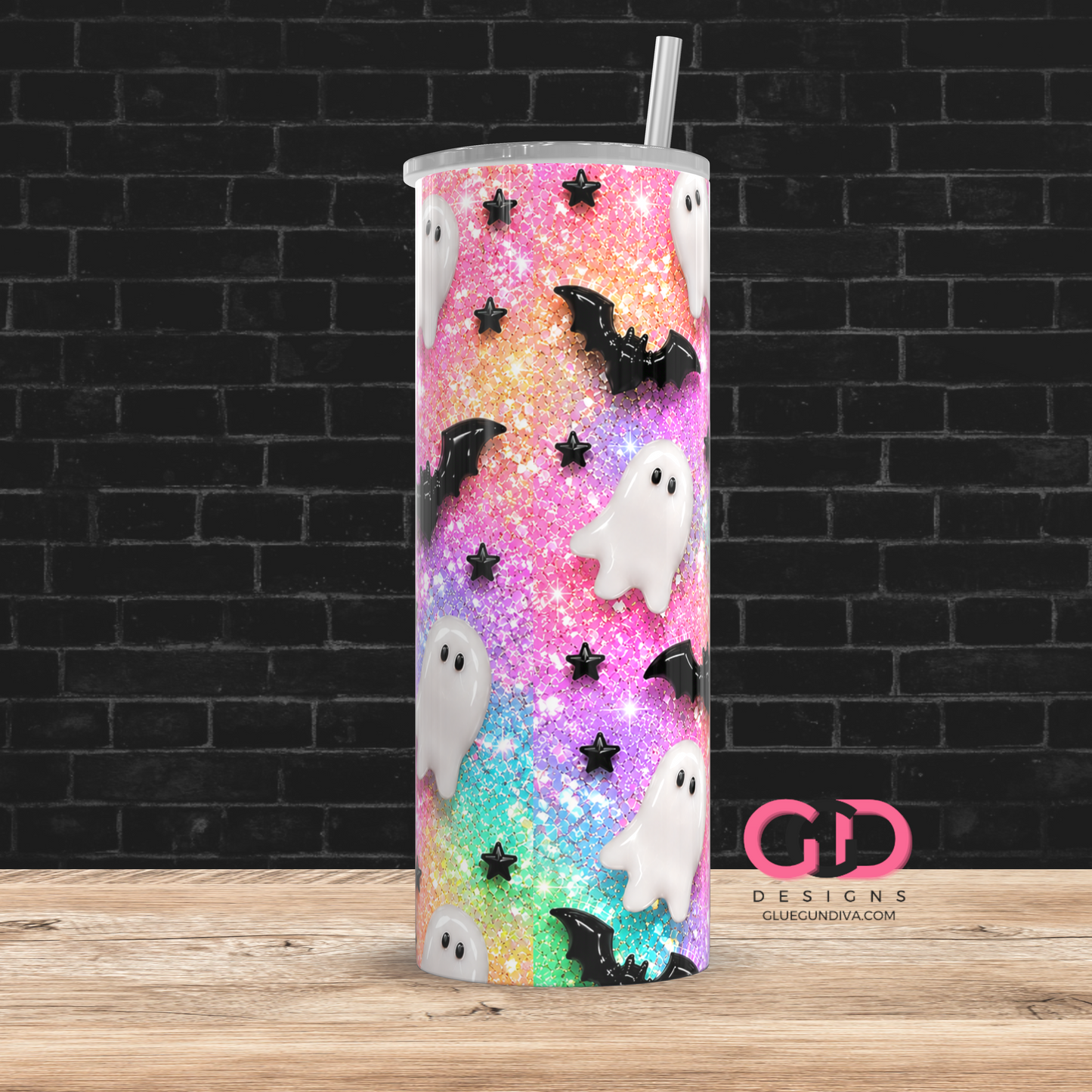 Glossy Ghosts Vibrant Pastels - Digital tumbler wrap for 20 oz skinny straight tumbler
