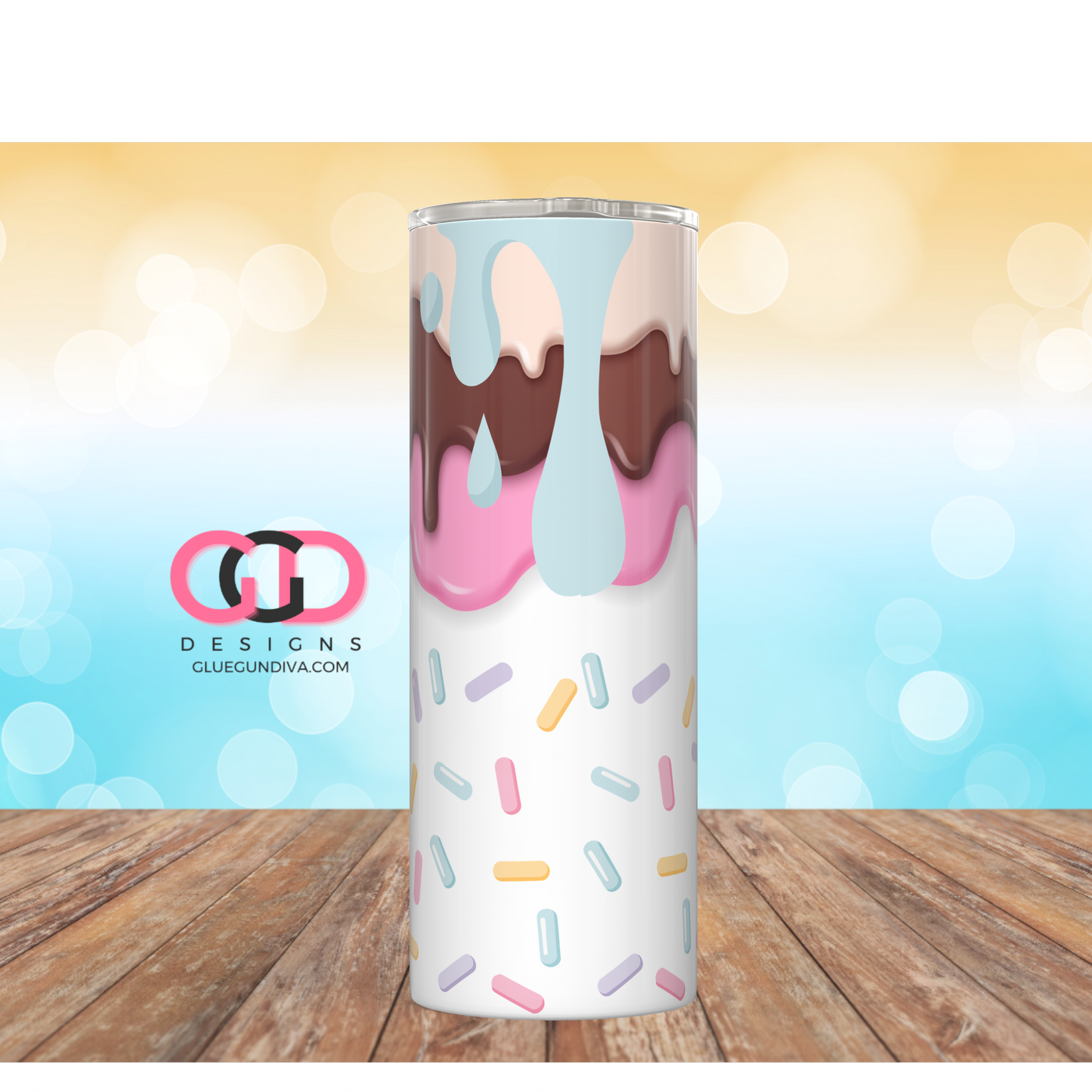 Ice Cream Drips and Sprinkles - Digital tumbler wrap for 20 oz skinny straight tumbler