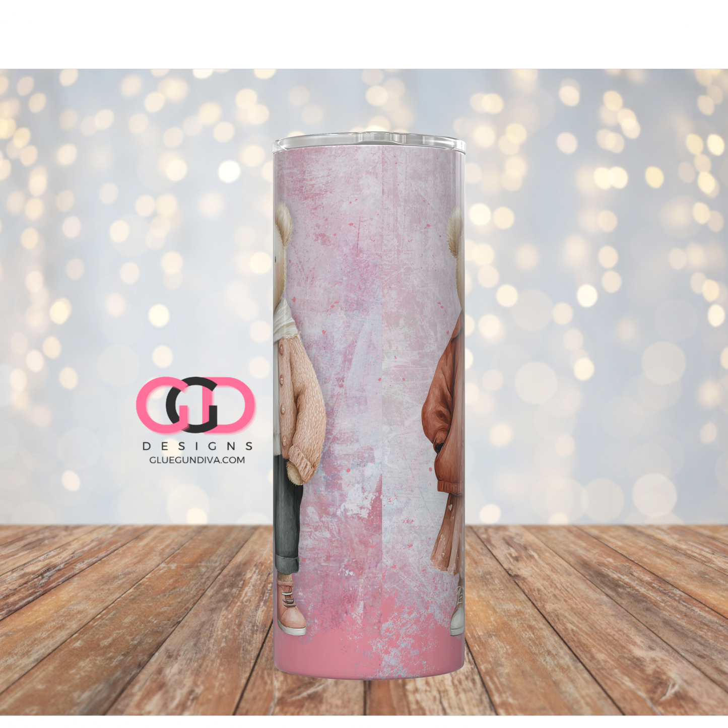 3 Standing Female Bears - Digital tumbler wrap for 20 oz skinny straight tumbler