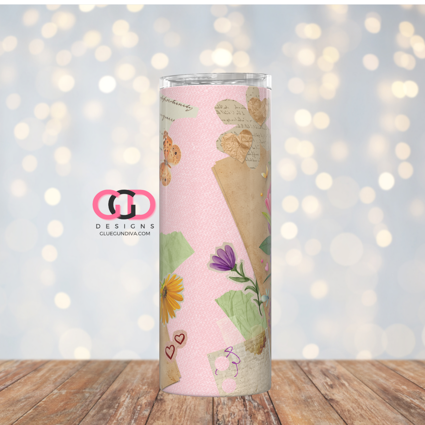 Happy Mother's Day Paper Collage - Digital tumbler wrap for 20 oz skinny straight tumbler