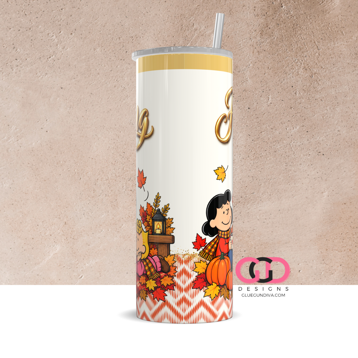 Friendsgiving Fall - Digital tumbler wrap for 20 oz skinny straight tumbler