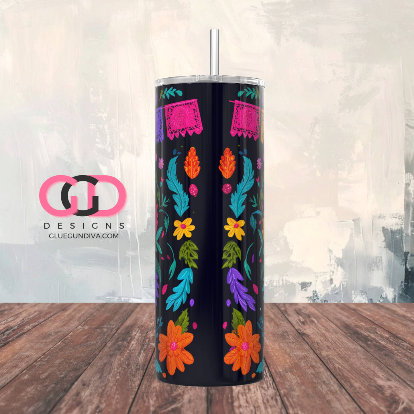 Mexican Papel Picado - Digital tumbler wrap for 20 oz skinny straight tumbler