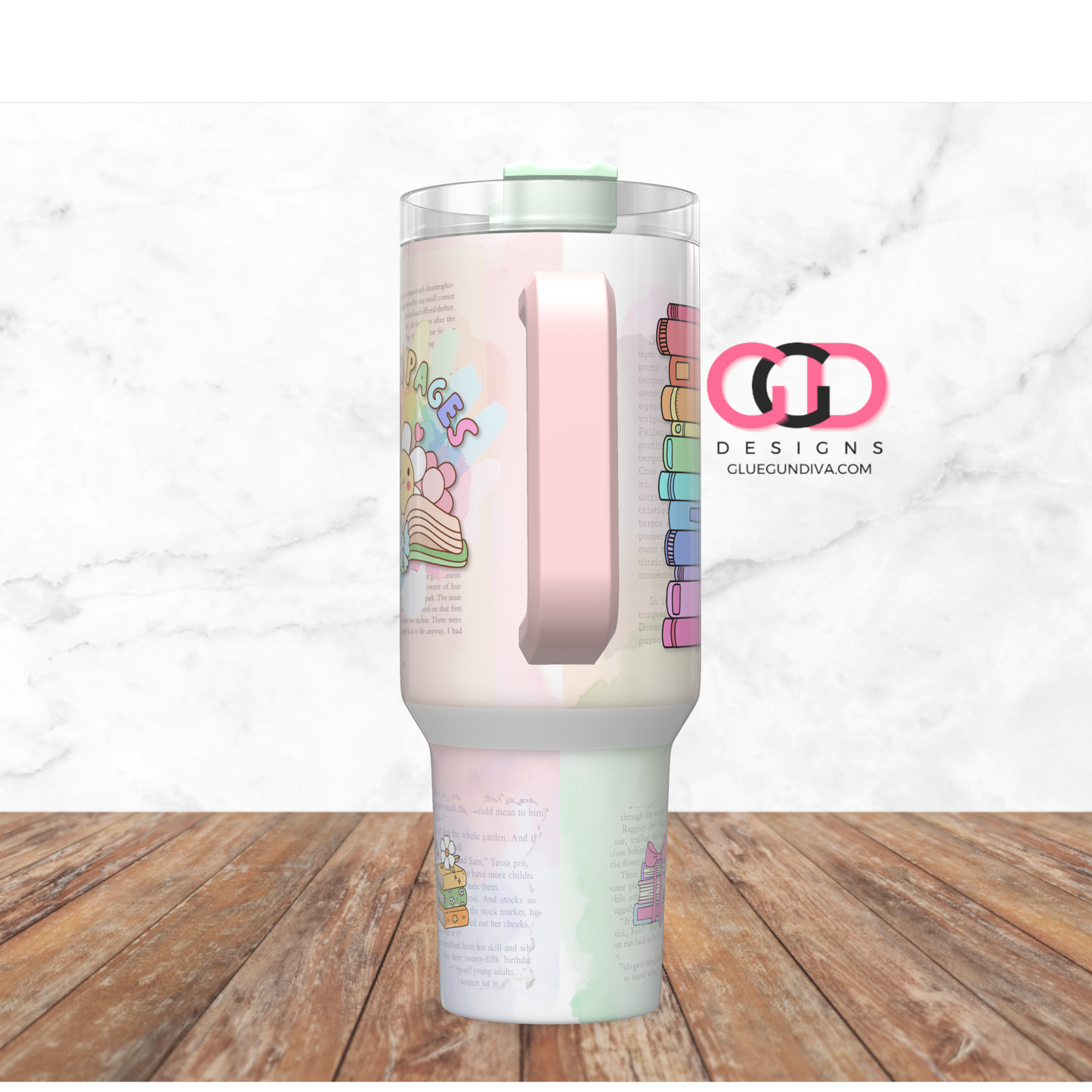 Lost In Pages Pastels - Digital tumbler wrap for 40 oz tumbler