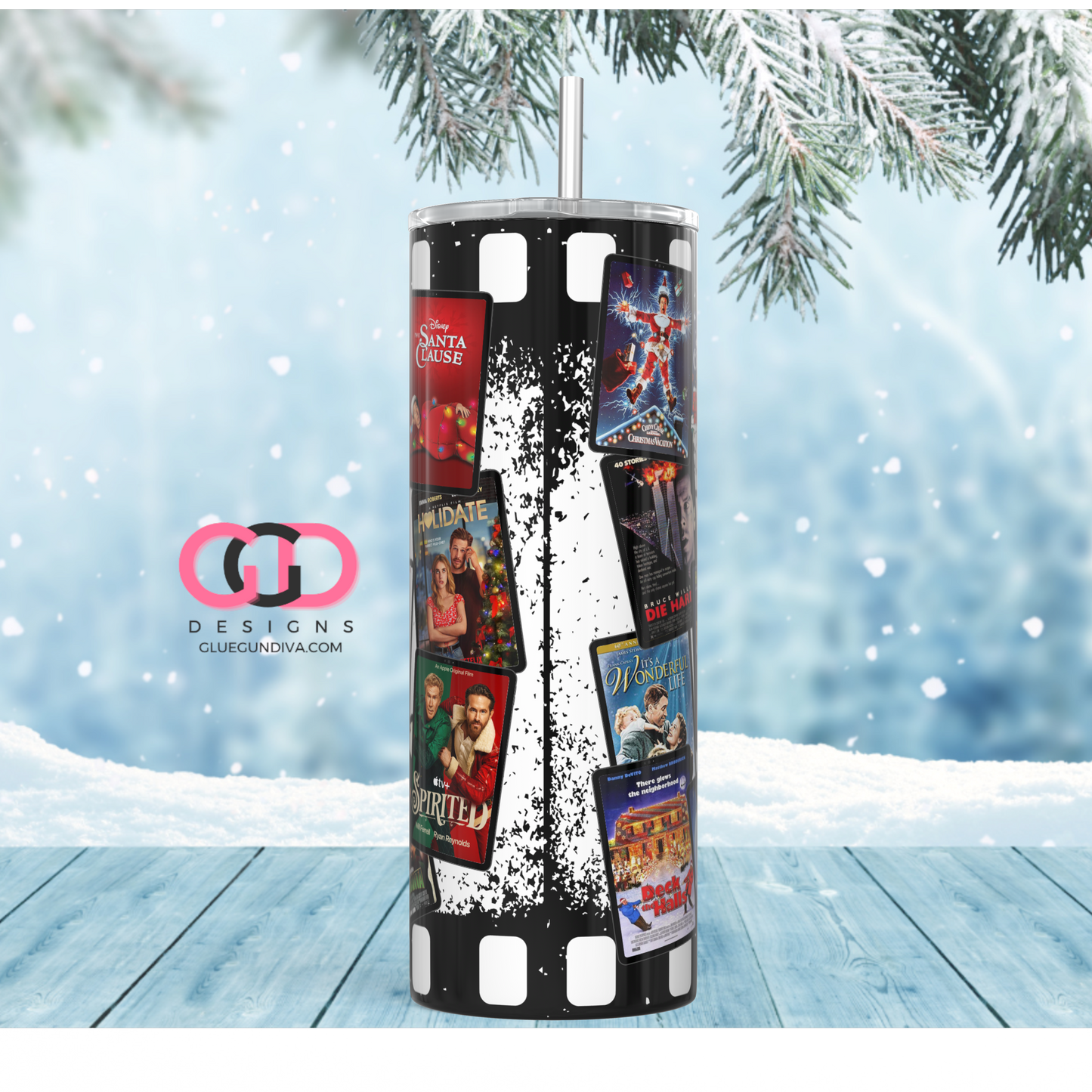 Chrismas Movie Junkie - Digital tumbler wrap for 20 oz skinny straight tumbler