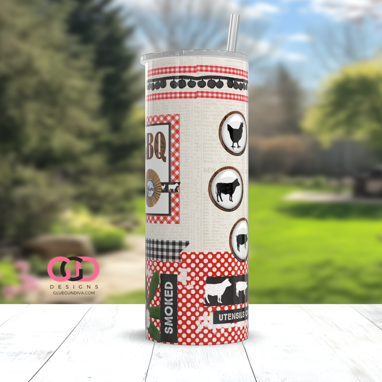Smokin Hot BBQ - Digital tumbler wrap for 20 oz skinny straight tumbler