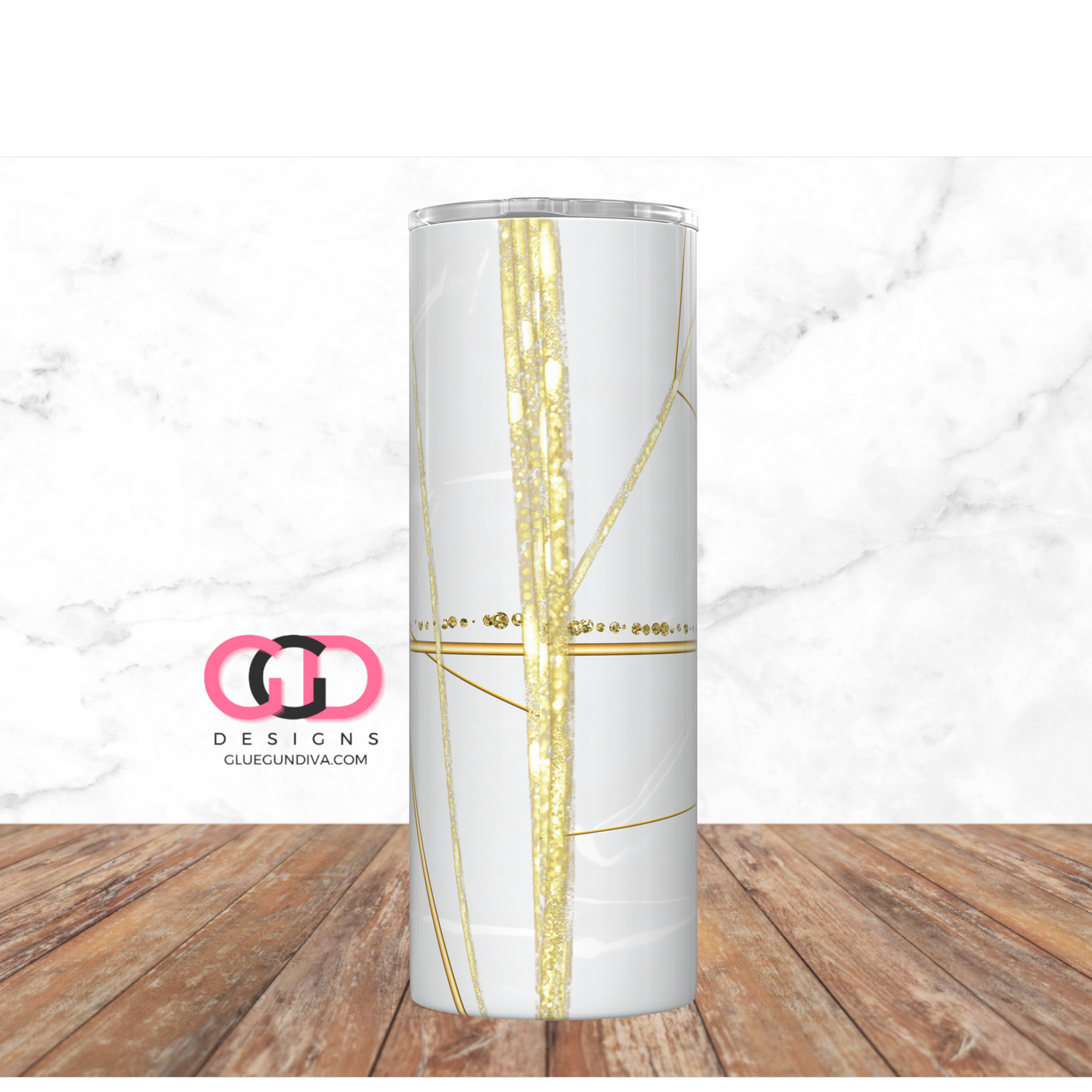 Gold Lines on White Plastic - Digital tumbler wrap for 20 oz skinny straight tumbler