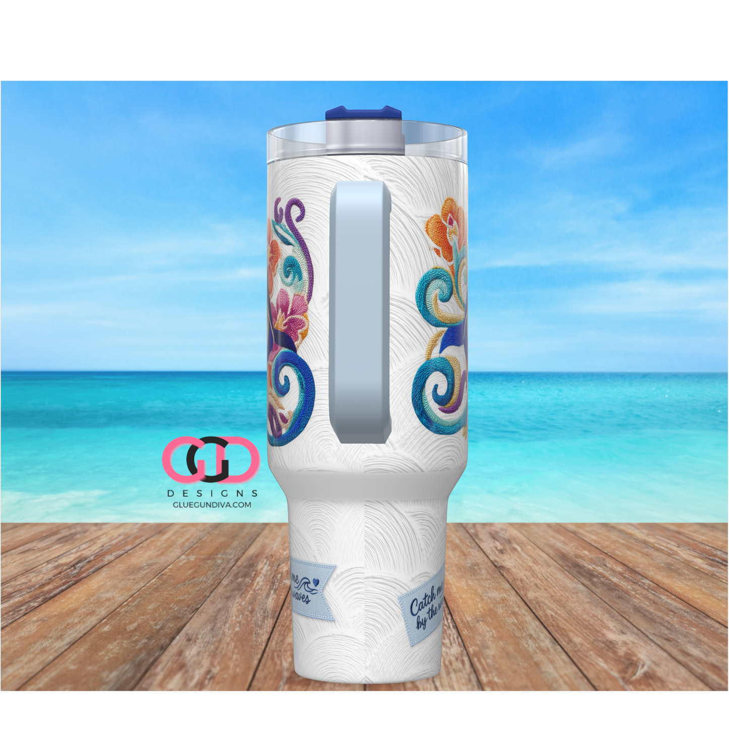 Embroidered Dolphins - Digital tumbler wrap for 40 oz tumbler