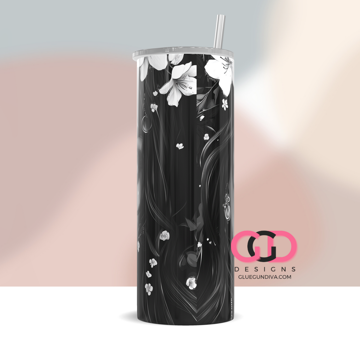 Black and White Beauty - Digital tumbler wrap for 20 oz skinny straight tumbler