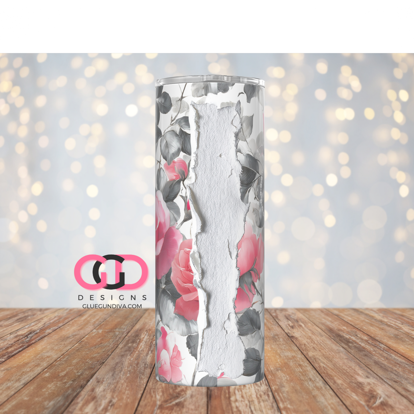 Pearl Strings and Pink Roses- Digital tumbler wrap for 20 oz skinny straight tumbler