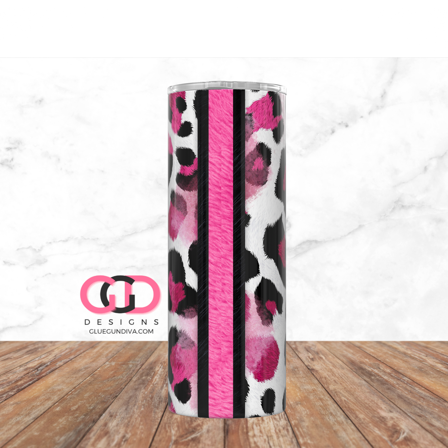 Pink Black Cheetah Background - Digital tumbler wrap for 20 oz skinny straight tumbler