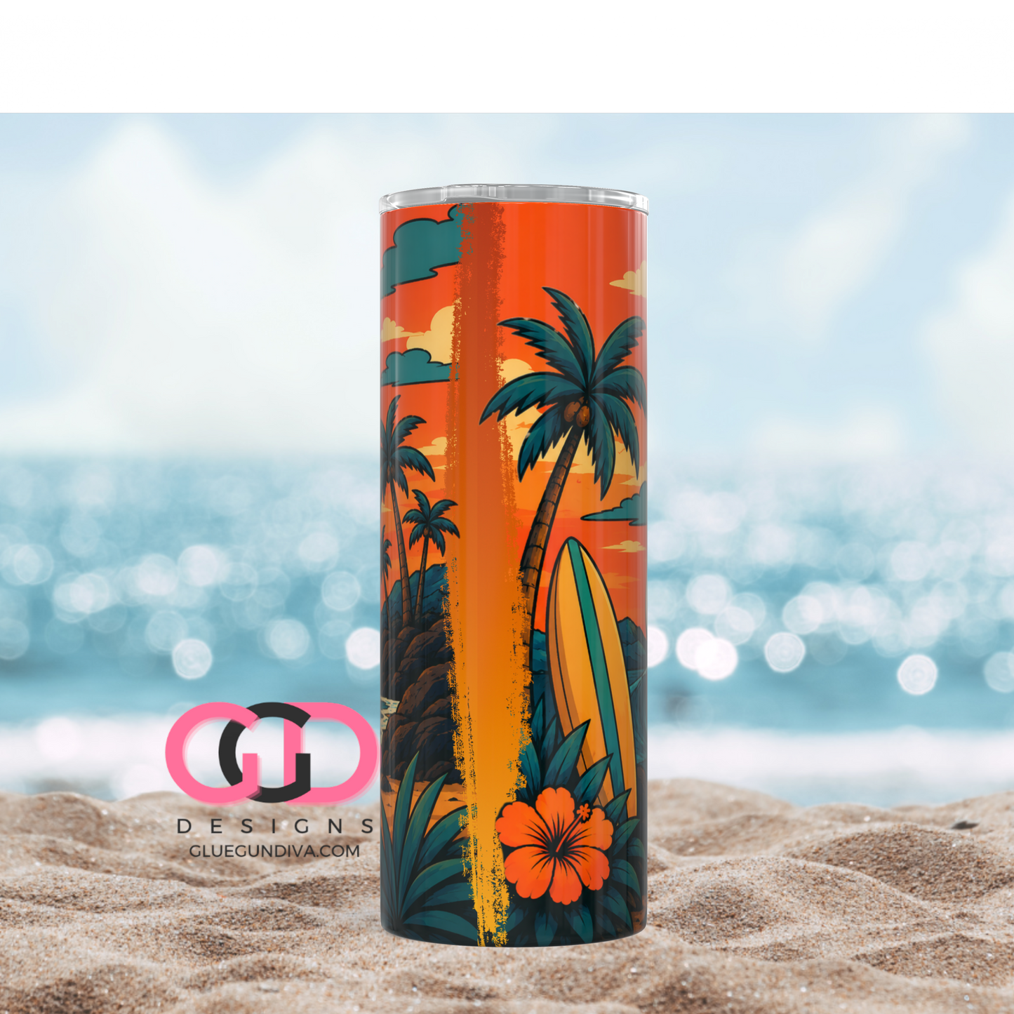 High Tides and Good Vibes - Digital tumbler wrap for 20 oz skinny straight tumbler