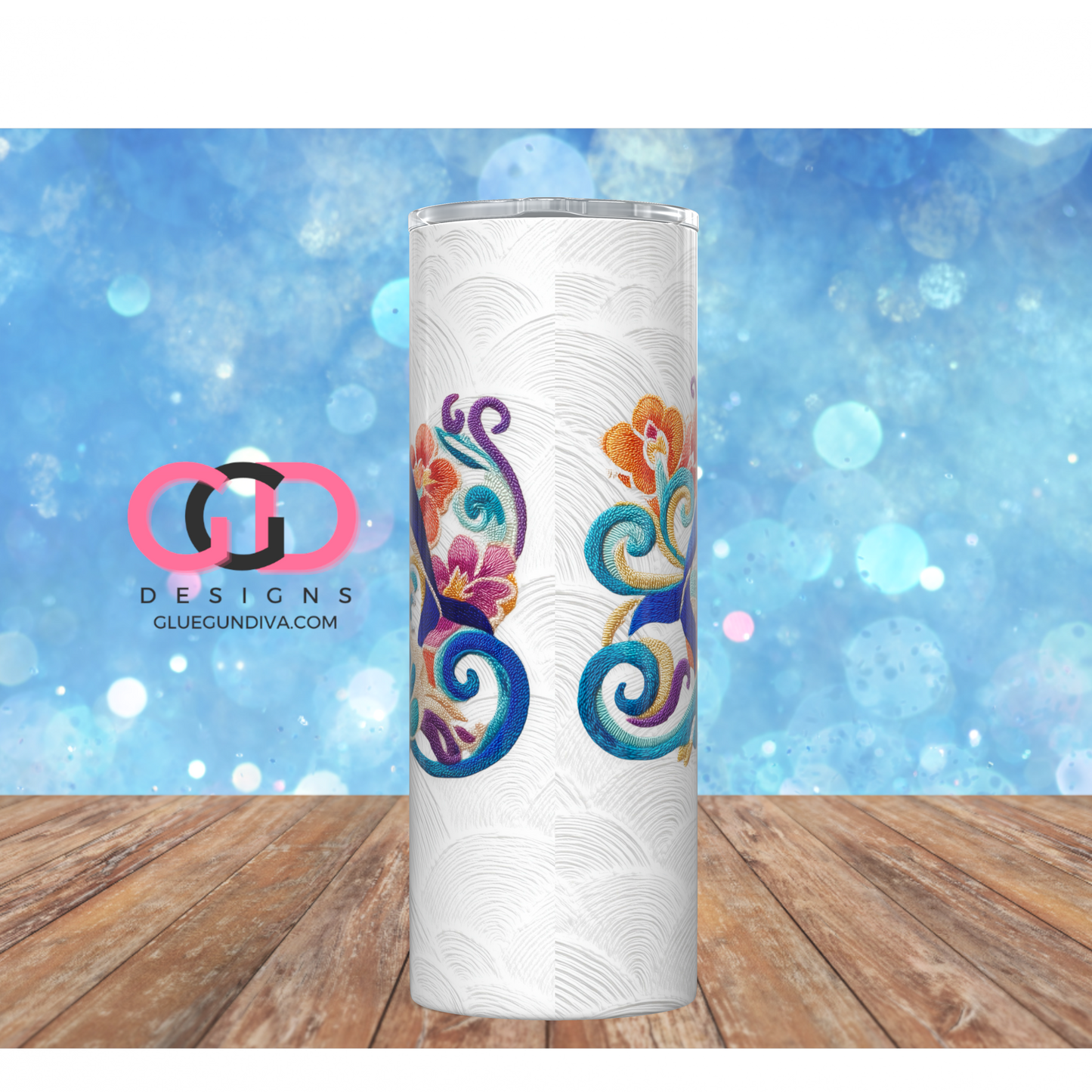 Embroidered Dolphins - Digital tumbler wrap for 20 oz skinny straight tumbler