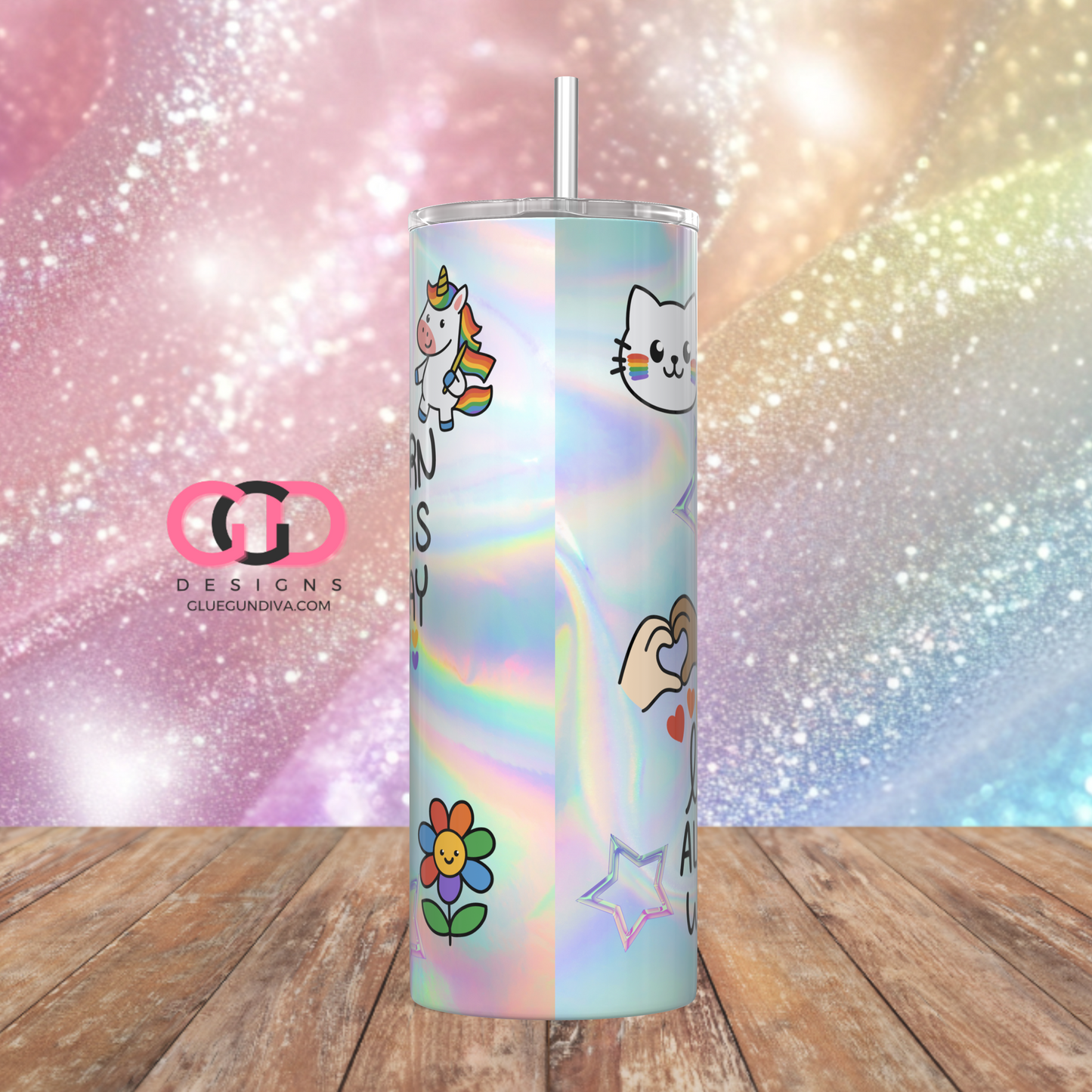 Holographic Love Always Wins - Digital tumbler wrap for 20 oz skinny straight tumbler