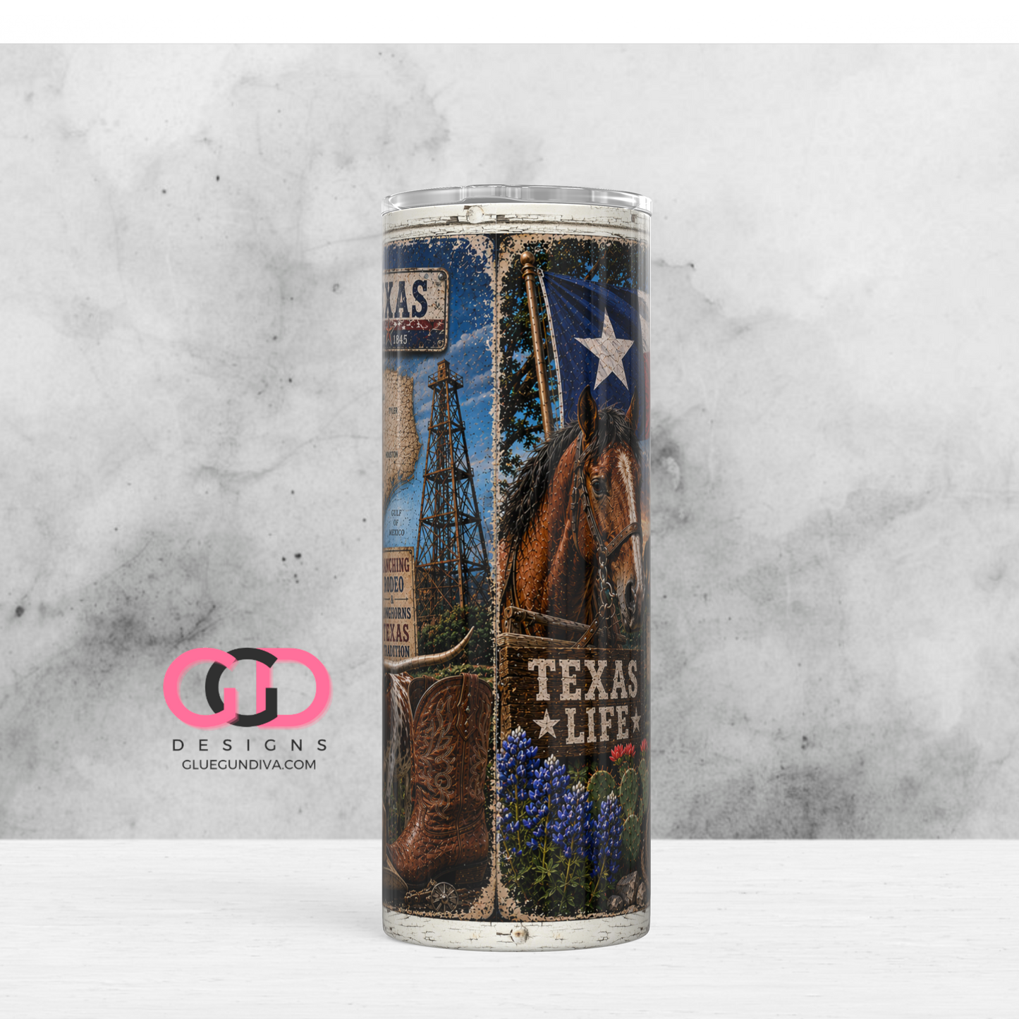 Vintage Texas Collage - Digital tumbler wrap for 20 oz skinny straight tumbler