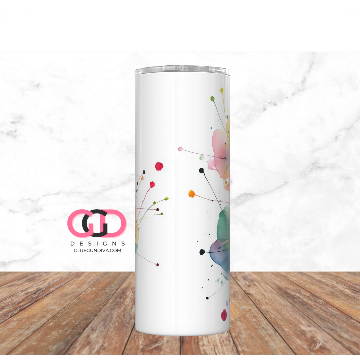 Watercolor Simple Flowers - Digital tumbler wrap for 20 oz skinny straight tumbler