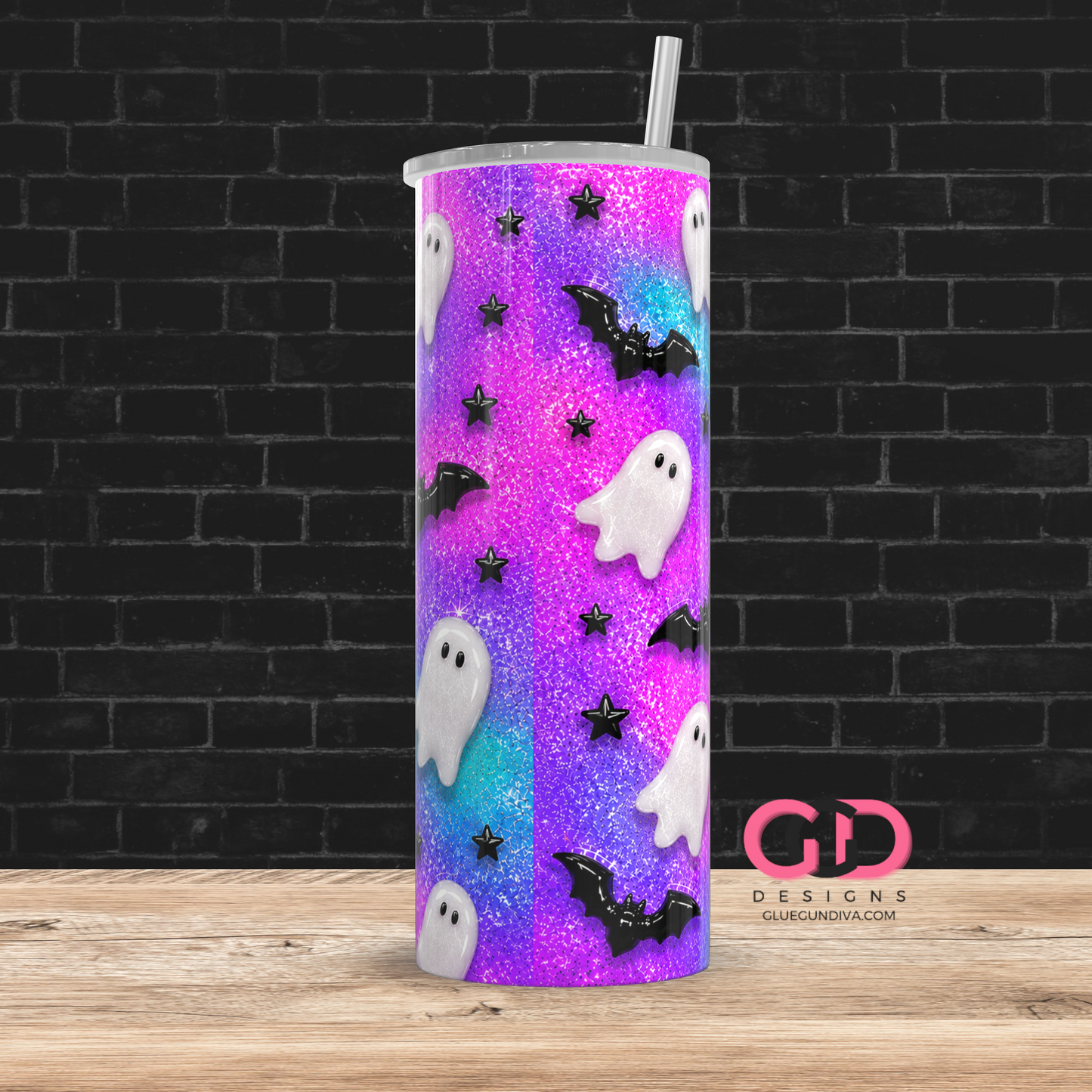 Glossy Ghosts Galaxy Colors - Digital tumbler wrap for 20 oz skinny straight tumbler
