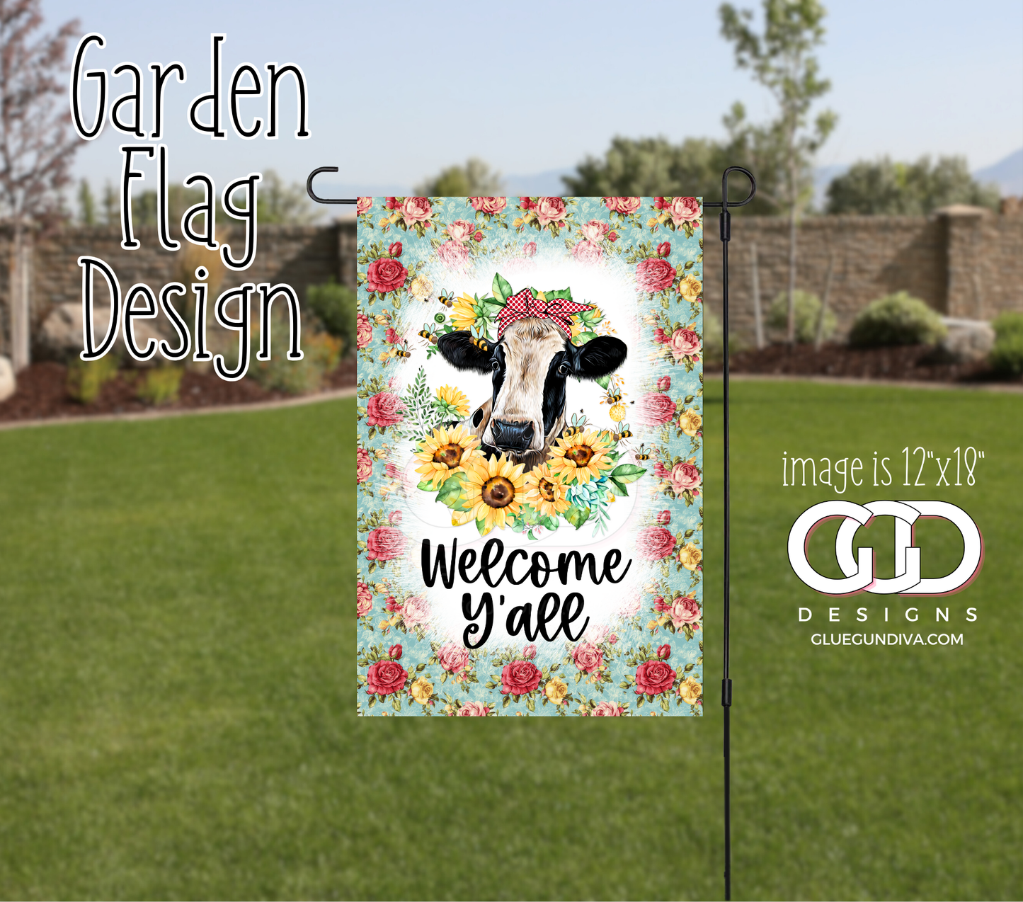 Welcome Y'all Cow - Garden Flag Designs