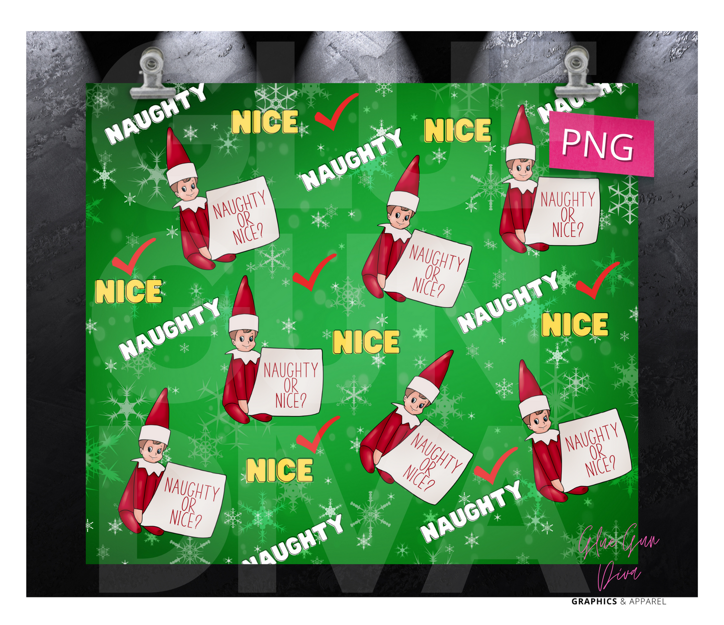 Elf on the Shelf Naughty Nice Checklist - Digital tumbler wrap for 20 oz skinny straight tumbler