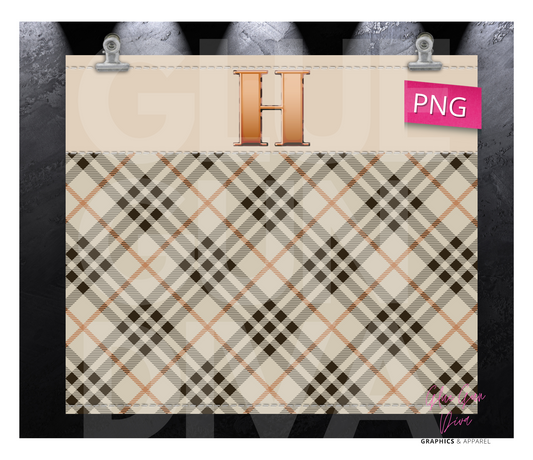 Letter H Plaid Canvas with Initial - Digital tumbler wrap for 20 oz skinny straight tumbler