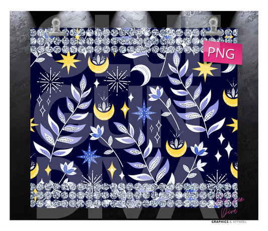 Moon Stars Rhinestones - Digital tumbler wrap for 20 oz skinny straight tumbler