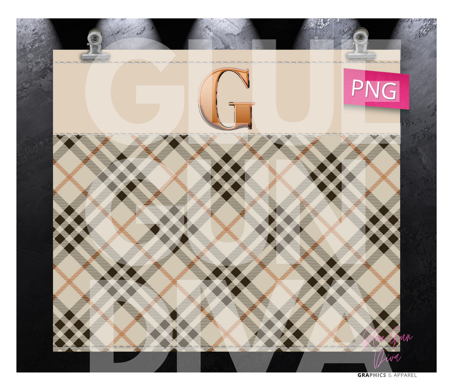 Letter G Plaid Canvas with Initial - Digital tumbler wrap for 20 oz skinny straight tumbler
