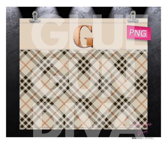 Letter G Plaid Canvas with Initial - Digital tumbler wrap for 20 oz skinny straight tumbler