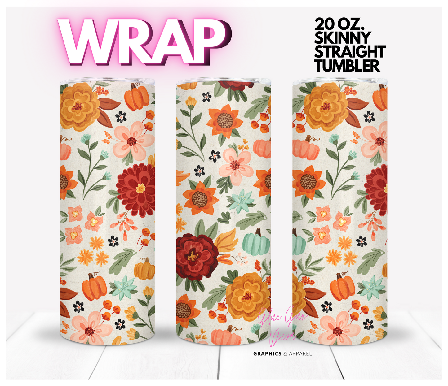 Fall Foliage - Digital tumbler wrap for 20 oz skinny straight tumbler