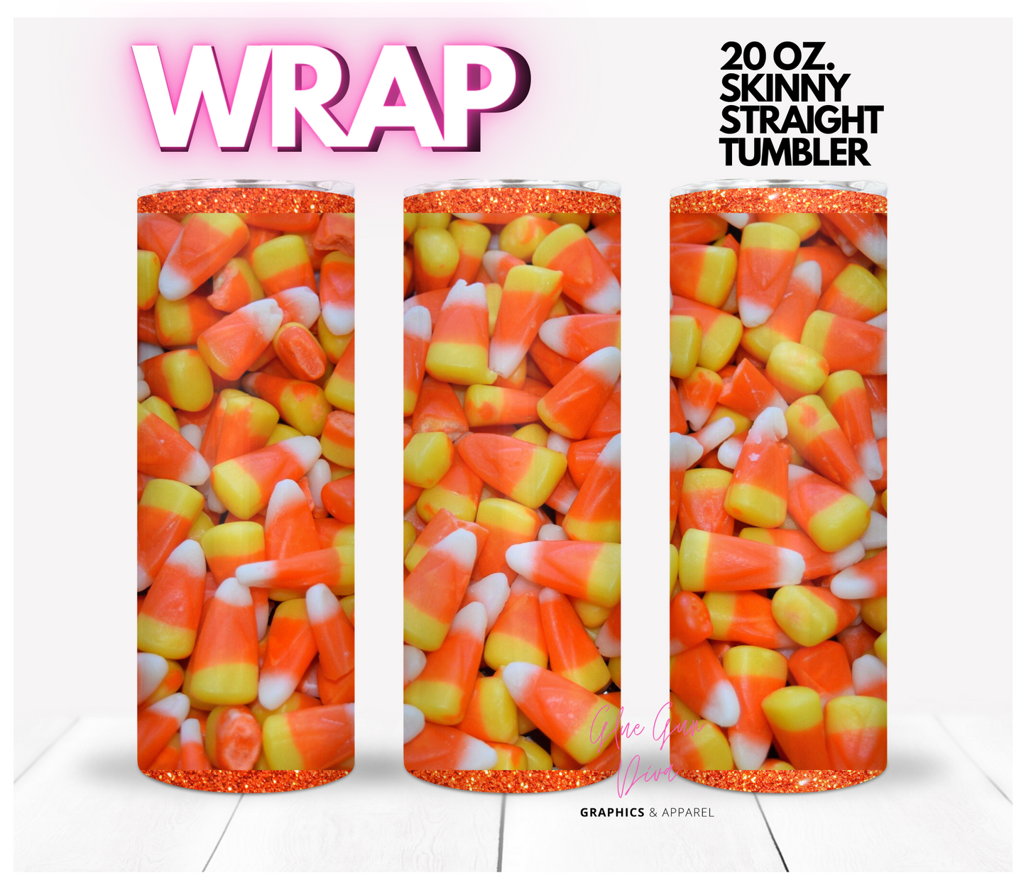 Candy Corn Galore - Digital tumbler wrap for 20 oz skinny straight tumbler