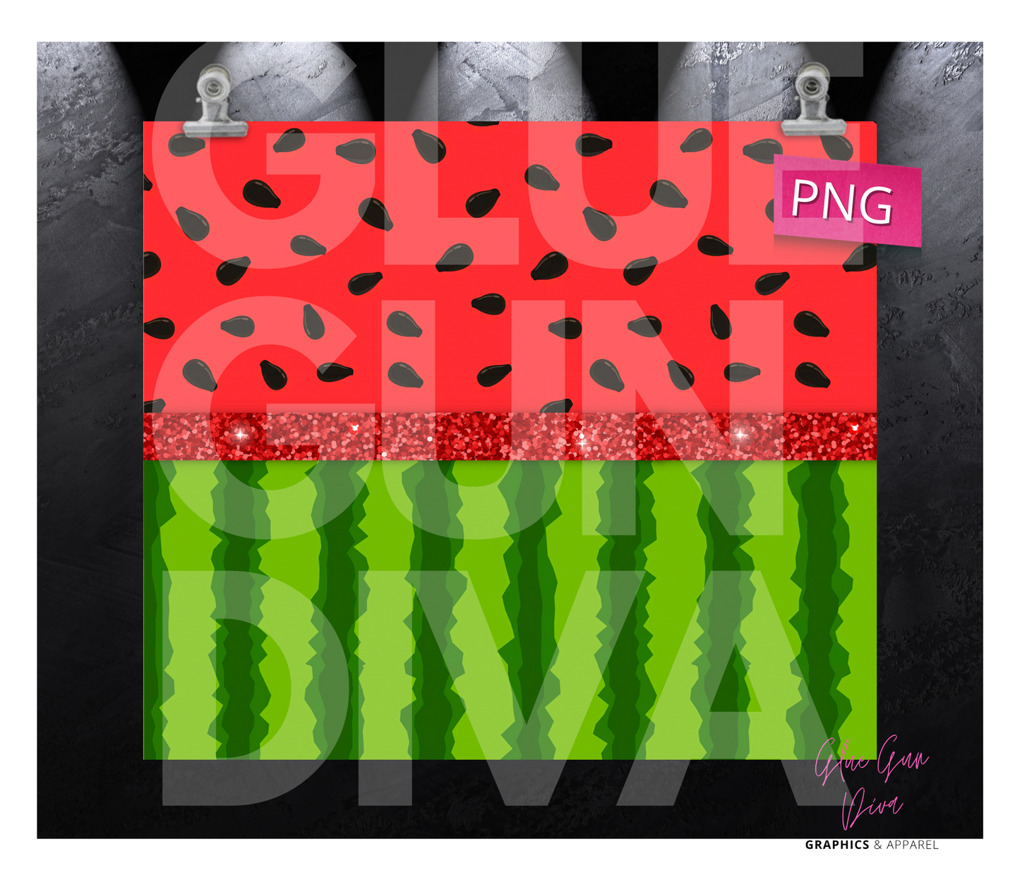Watermelon Glitter Band- Digital tumbler wrap for 20 oz skinny straight tumbler