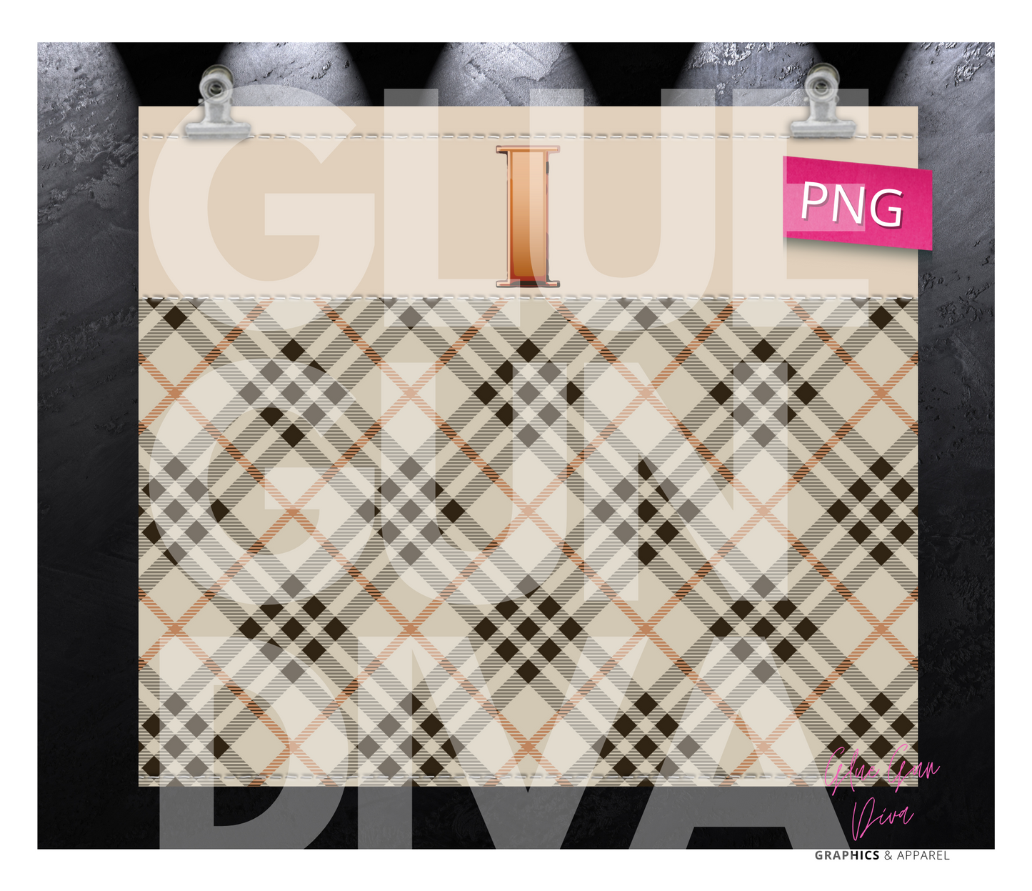 Letter I Plaid Canvas with Initial - Digital tumbler wrap for 20 oz skinny straight tumbler