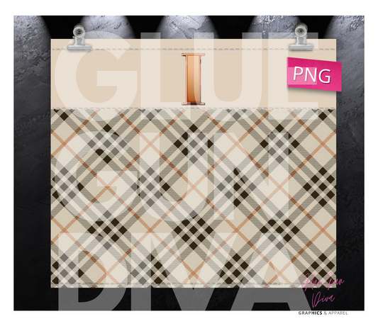 Letter I Plaid Canvas with Initial - Digital tumbler wrap for 20 oz skinny straight tumbler