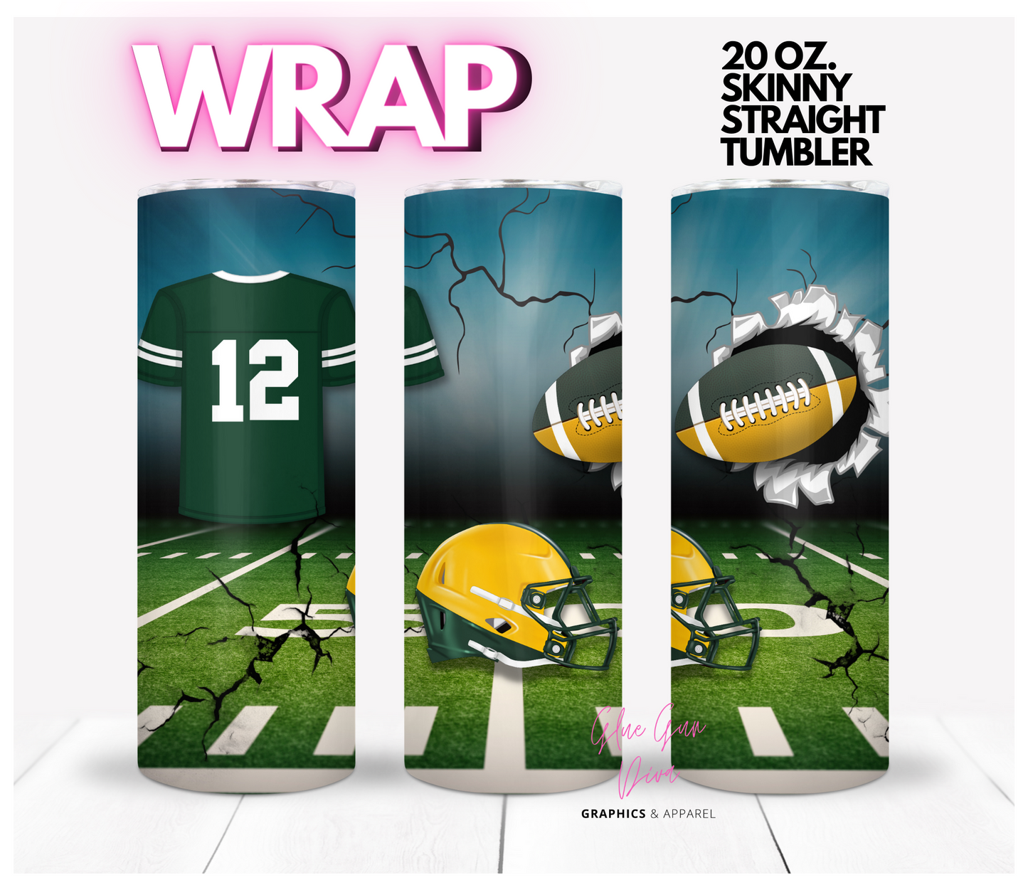 Football Fan Jersey Green Bay Packers - Digital tumbler wrap for 20 oz skinny straight tumbler