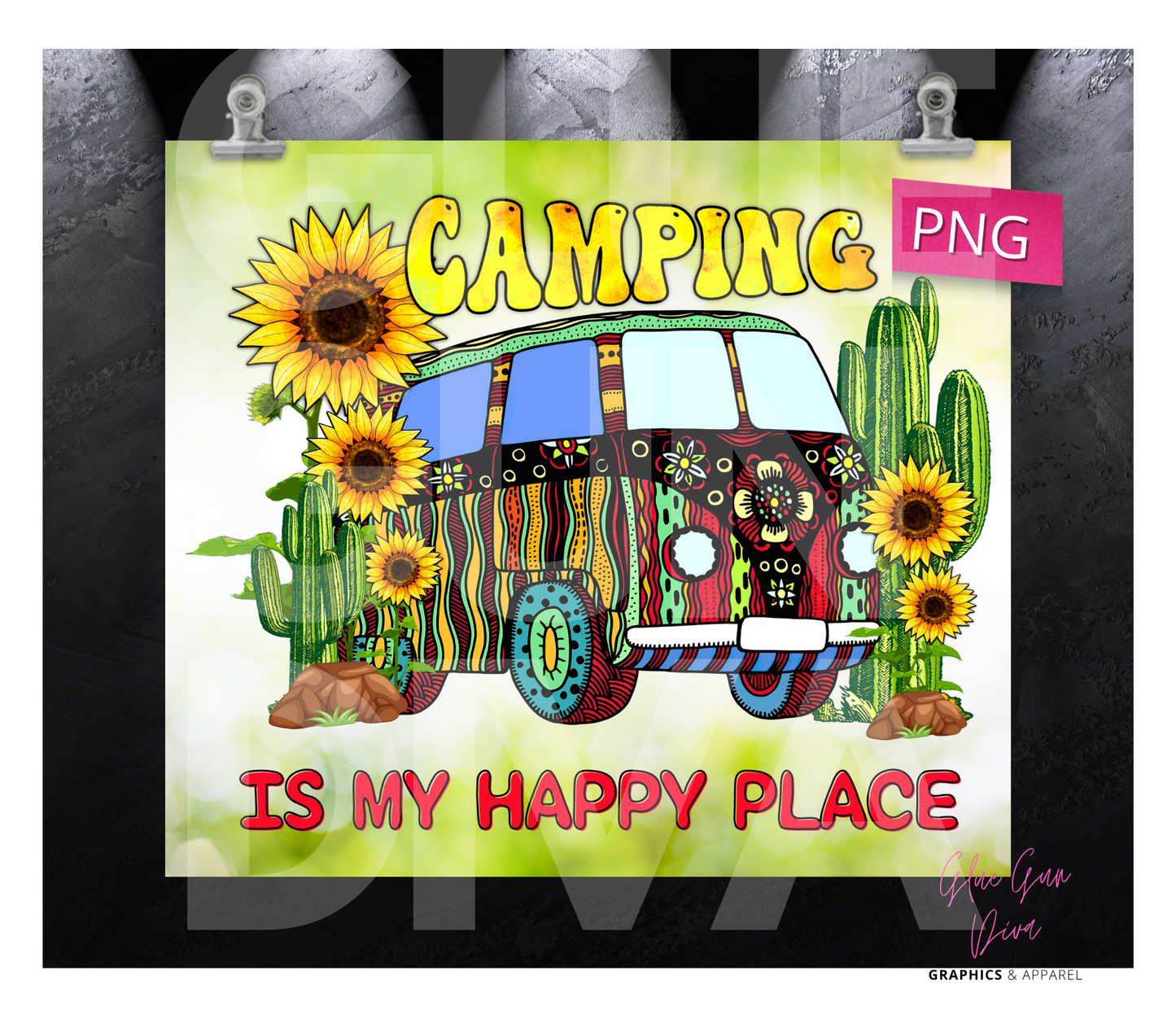 Camping is my happy place- Digital tumbler wrap for 20 oz skinny straight tumbler