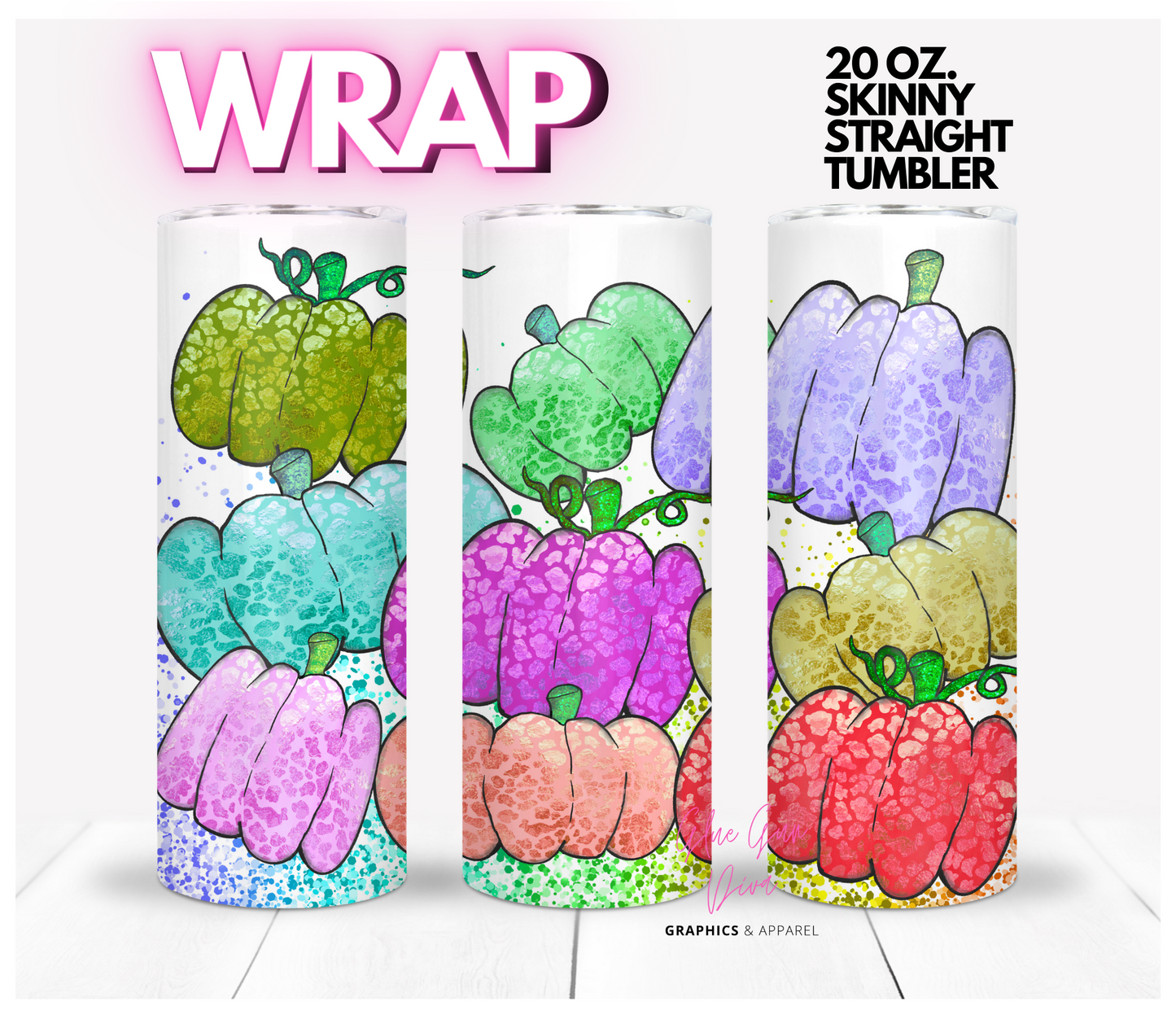 Colorful Pumpkins - Digital tumbler wrap for 20 oz skinny straight tumbler