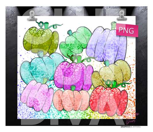 Colorful Pumpkins - Digital tumbler wrap for 20 oz skinny straight tumbler