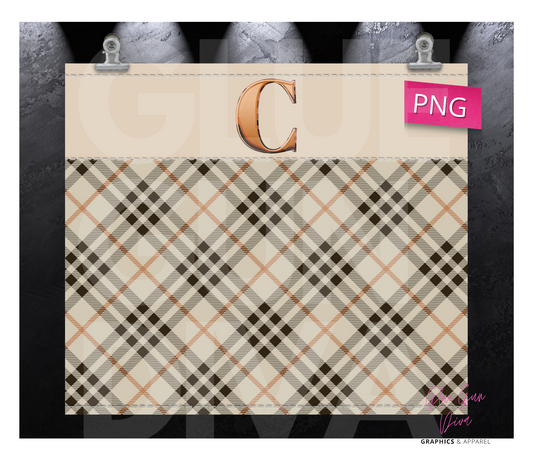 Letter C Plaid Canvas with Initial - Digital tumbler wrap for 20 oz skinny straight tumbler