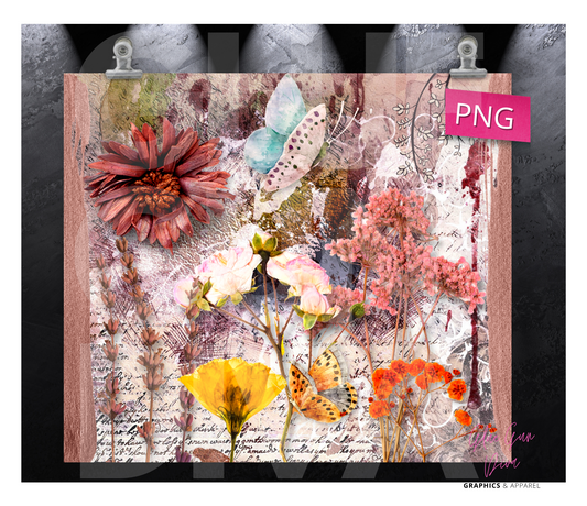 Dried Fall Flowers - Digital tumbler wrap for 20 oz skinny straight tumbler