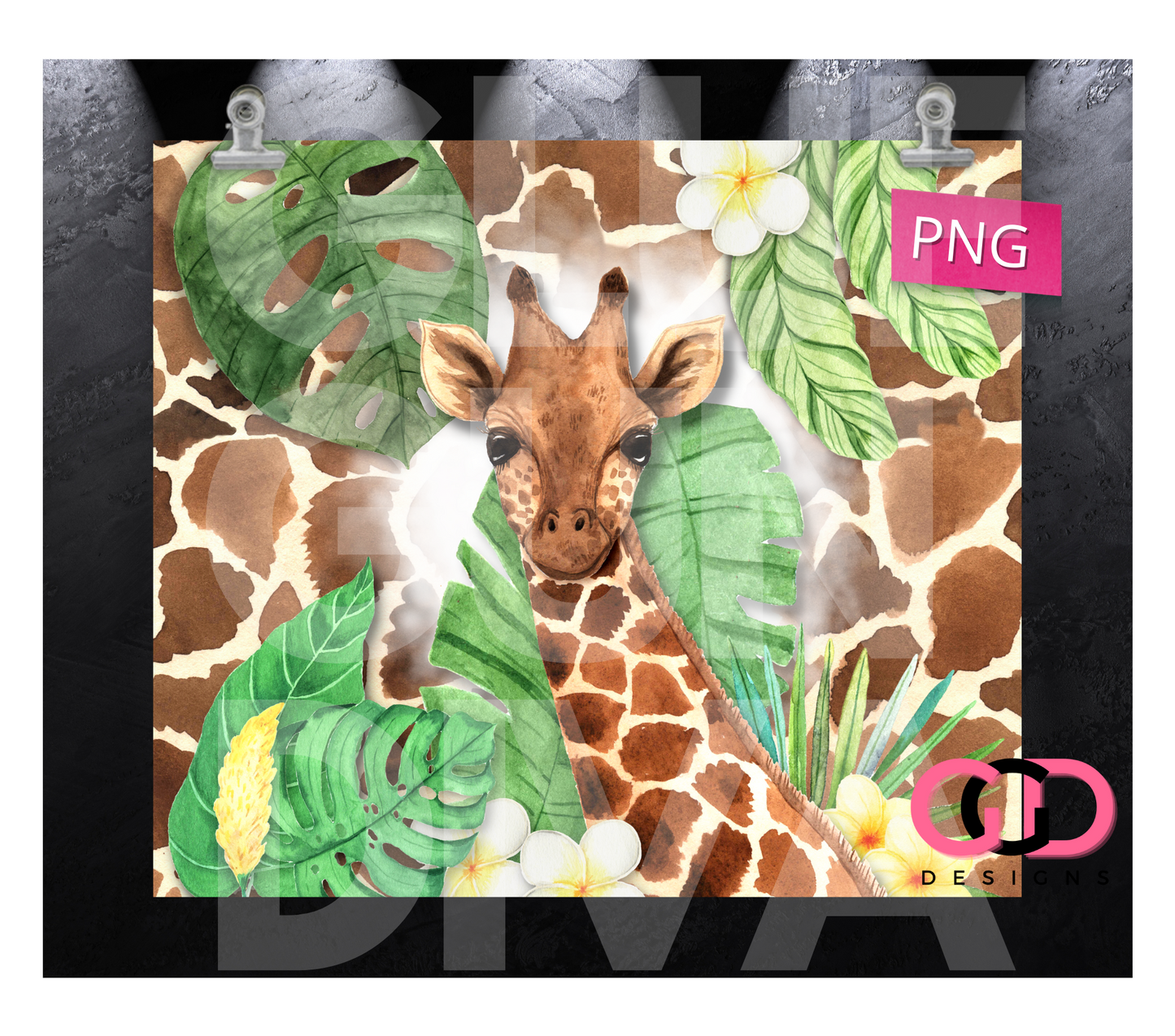 Giraffe in the Jungle - Digital tumbler wrap for 20 oz skinny straight tumbler