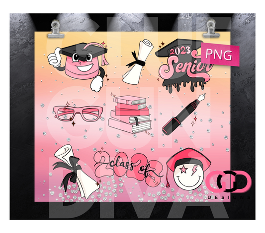 Class of 2023 Retro Diamonds - Digital tumbler wrap for 20 oz skinny straight tumbler