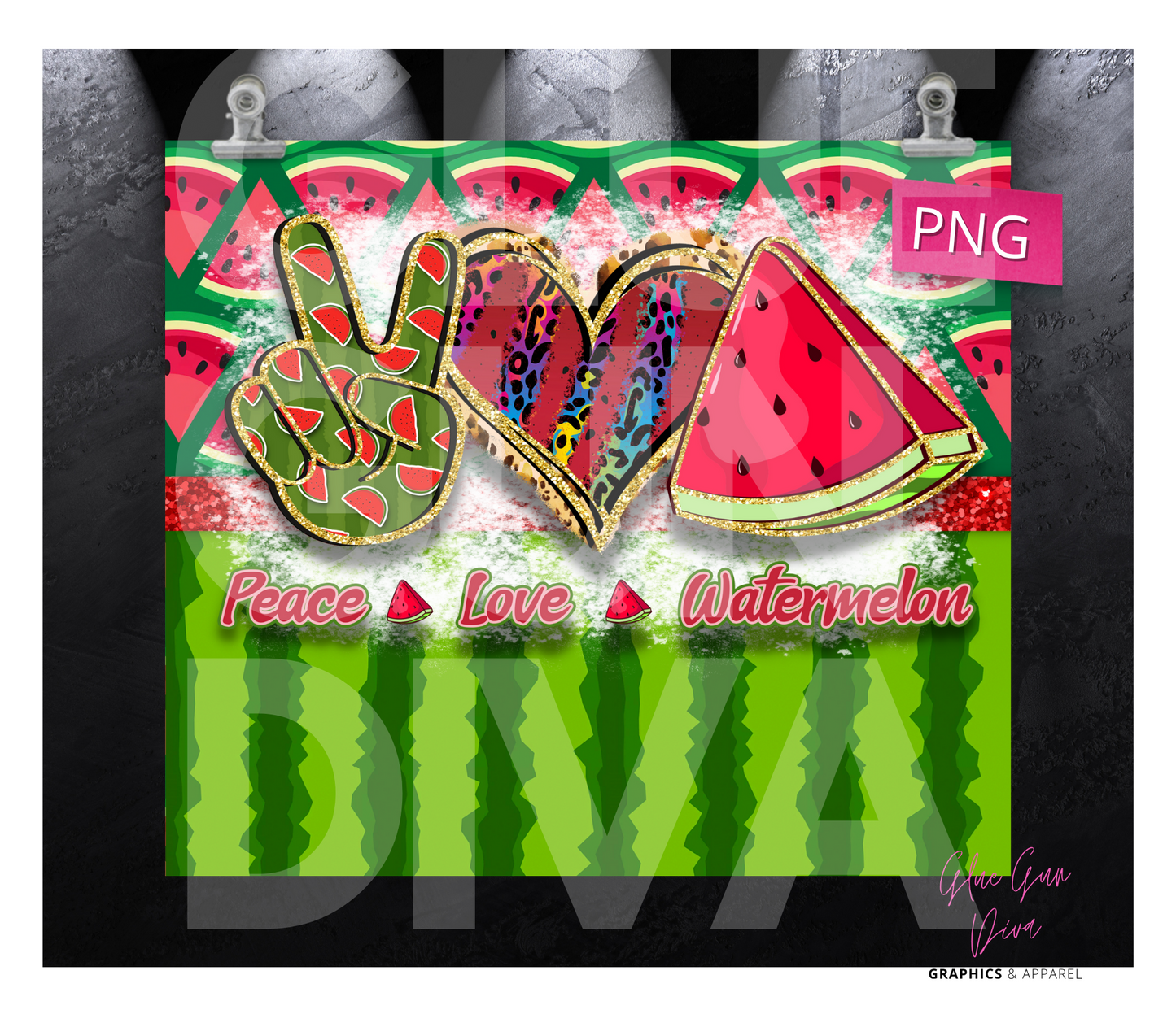 Peace Love Watermelon- Digital tumbler wrap for 20 oz skinny straight tumbler