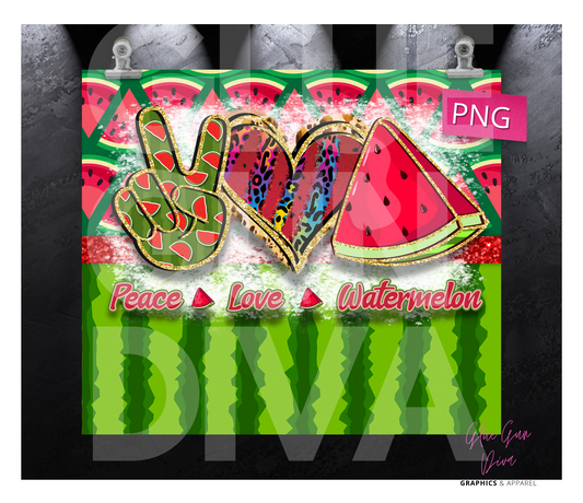 Peace Love Watermelon- Digital tumbler wrap for 20 oz skinny straight tumbler